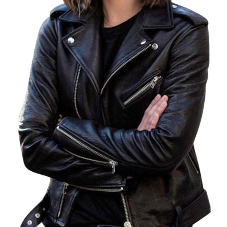 Waleria - Chaqueta de cuero, ajuste delgado