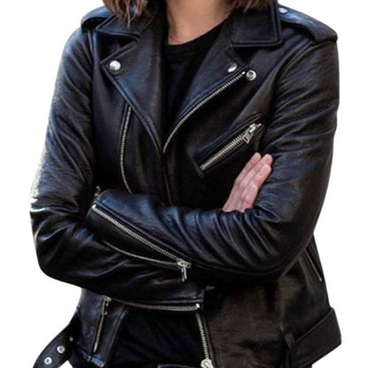 Waleria - Chaqueta de cuero, ajuste delgado