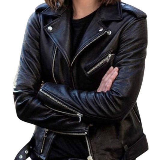 Waleria - Chaqueta de cuero, ajuste delgado