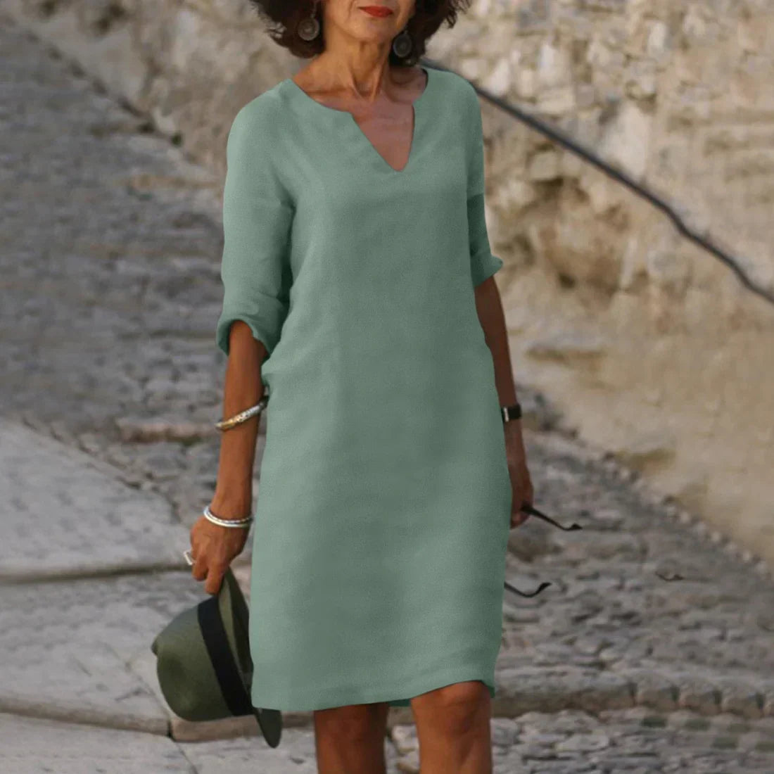 Lina – Vestido de mujer con escote en V y mangas 3/4