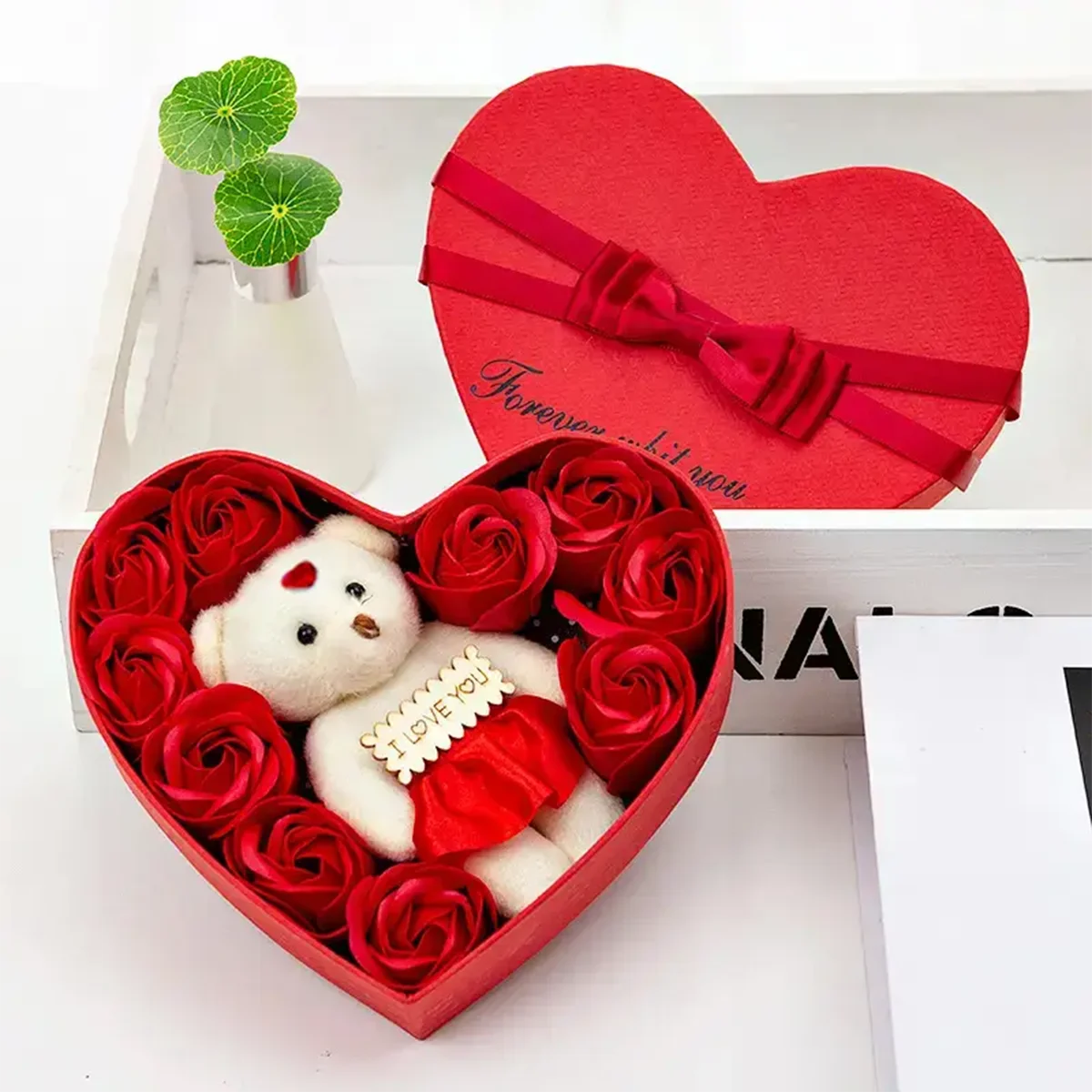Forma de Corazón – Oso de Rosas Caja de Regalo San Valentín