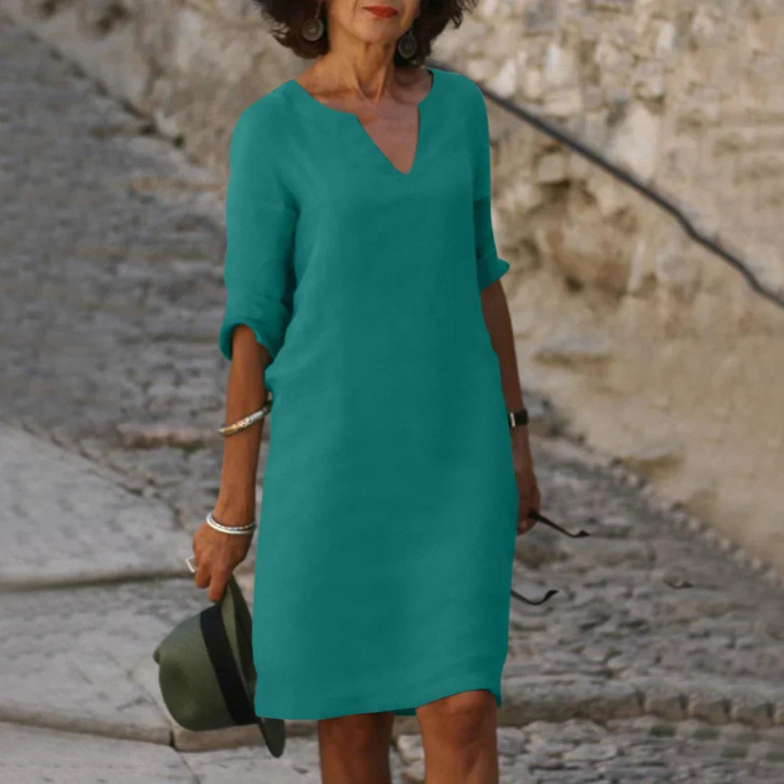 Lina – Vestido de mujer con escote en V y mangas 3/4