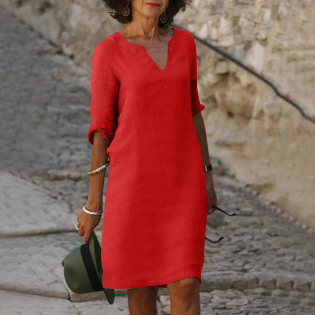 Lina – Vestido de mujer con escote en V y mangas 3/4