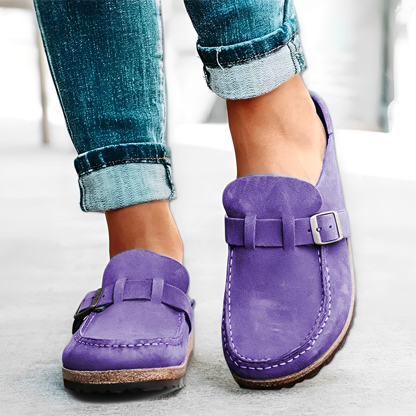 Briana - Sandalias cómodas y fáciles de poner con hebilla para mujer