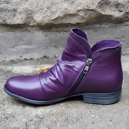 Veronica - Botas de cuero antiguas con cremallera para mujer