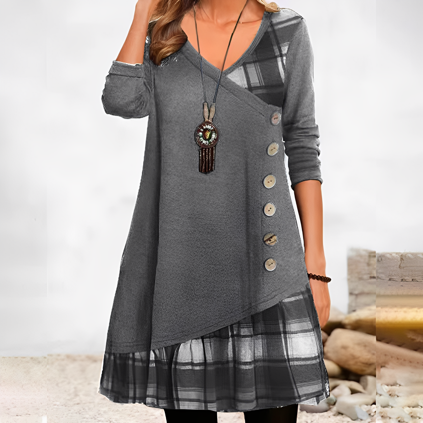 Shawnee - Vestido casual de parches con cuadros para mujer