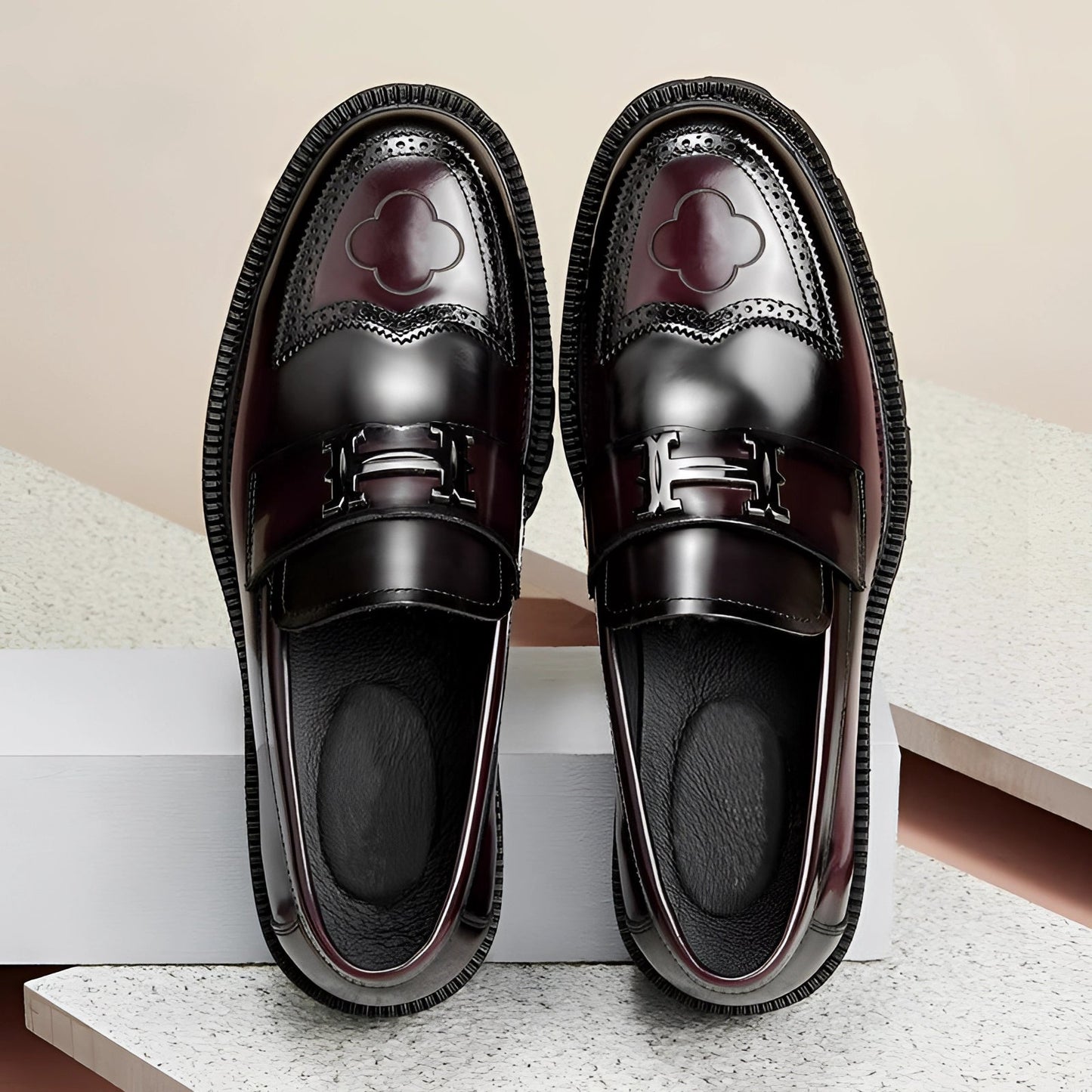 Marc – Zapatos de cuero burdeos con suela ancha