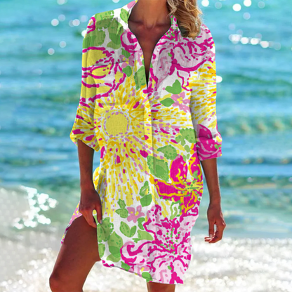 Indira – Clásico Vestido Camisa de Lino
