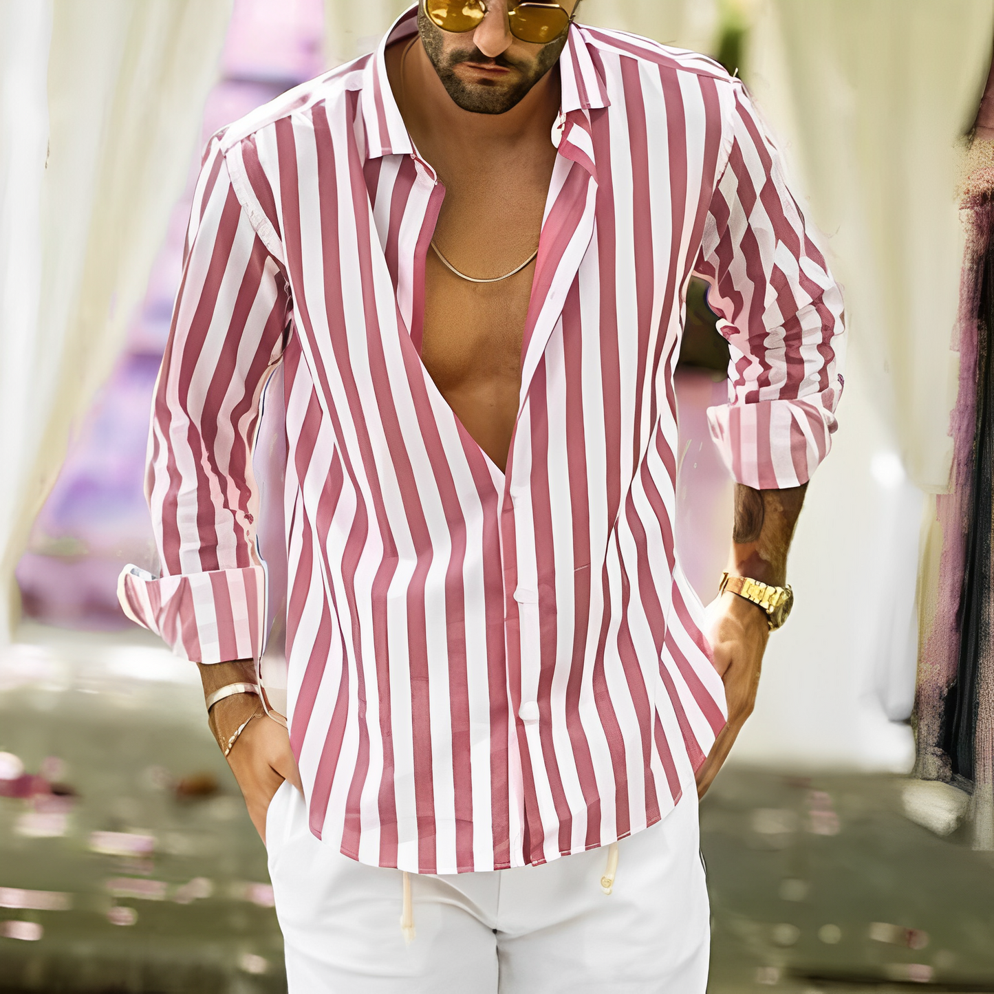 Greyson - Camisa cómoda de verano con rayas para hombres
