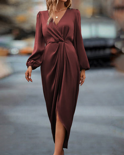 Leona – Elegante vestido con escote en V y mangas abullonadas