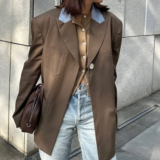 Blazer Oversize Moderno con Cuello en Contraste