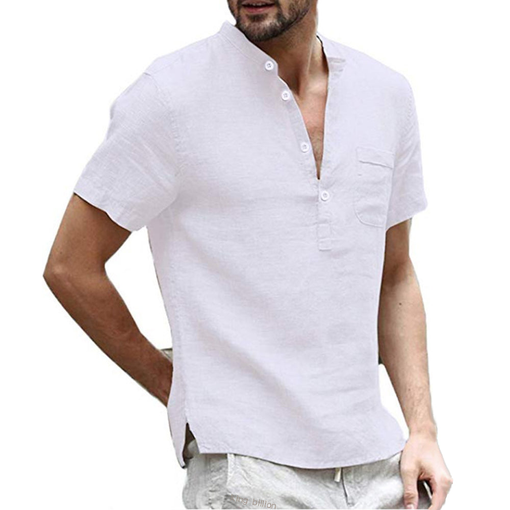 Korbin - Camisa ligera de lino con mangas cortas para hombres