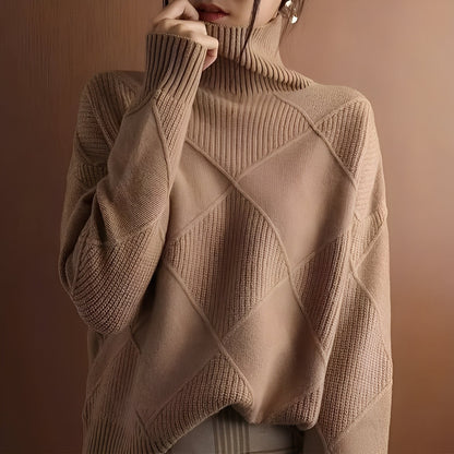 Lyndsea - Suéter suelto de cuello alto para mujeres