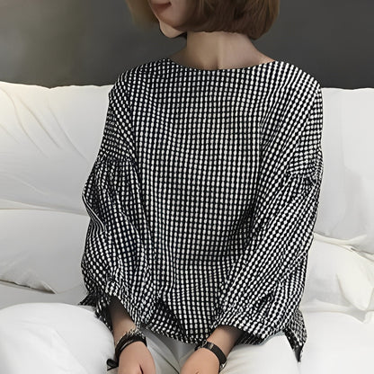 Tahlia - Blusa casual de cuadros con diseño asimétrico para mujeres