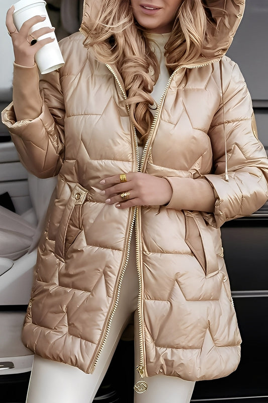 Georgina - Abrigo con capucha elegante de plumas para mujeres