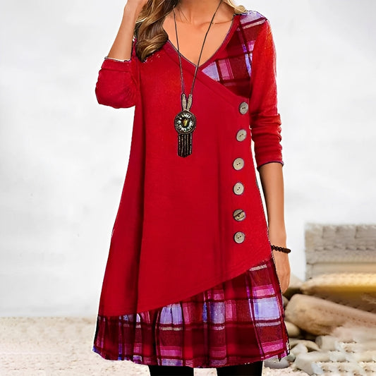 Shawnee - Vestido casual de parches con cuadros para mujer