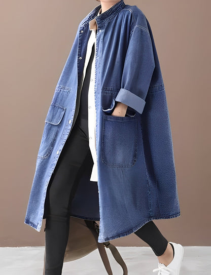 Jacinda - Chaqueta de jean espaciosa con cuello alto para mujer