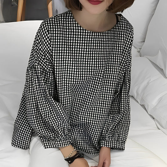 Tahlia - Blusa casual de cuadros con diseño asimétrico para mujeres
