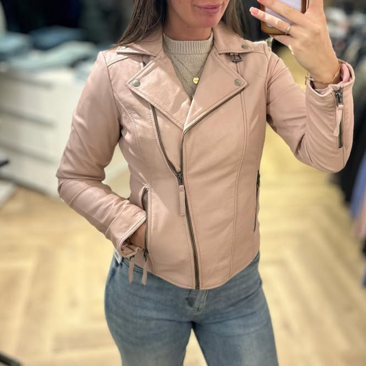 Chaqueta Biker Rosa de Cuero Sintético