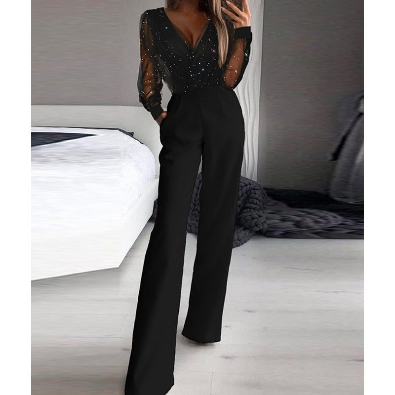 Kaye – Mono con escote en V y pantalones anchos