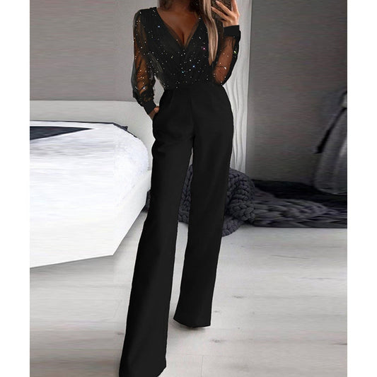 Kaye – Mono con escote en V y pantalones anchos
