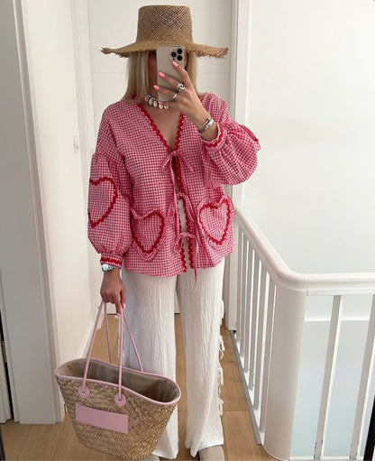 Claudia – Blusa Gingham con Lazo