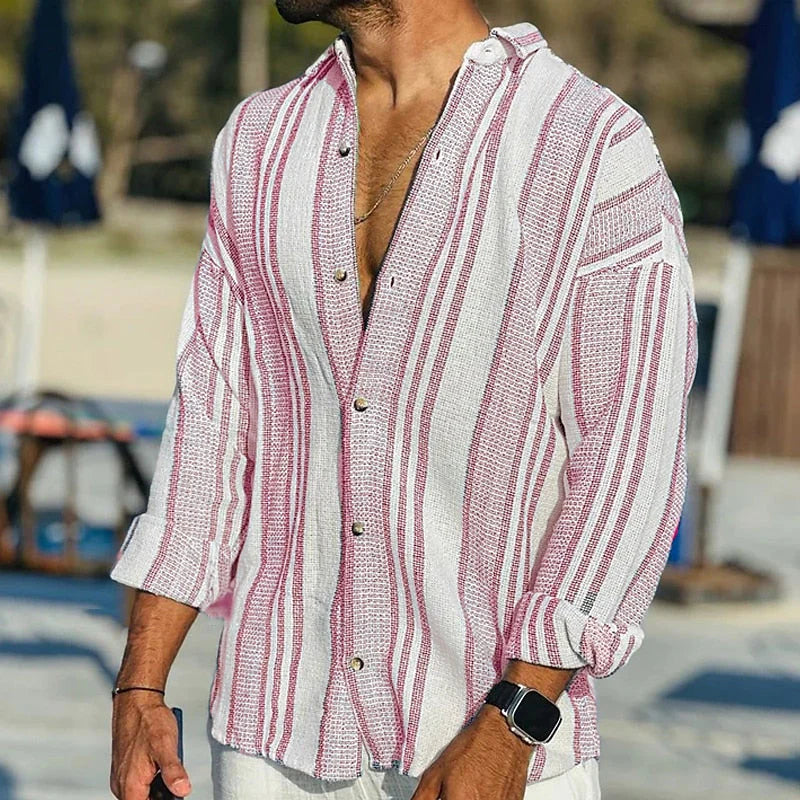 Oliver - Camisa de lino para hombre, ligera y de verano
