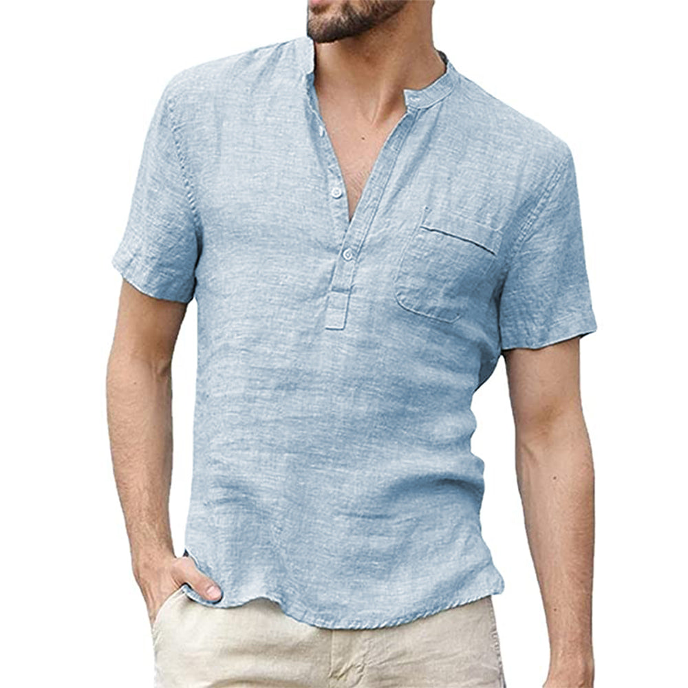 Korbin - Camisa de lino para hombre, manga corta y ligera
